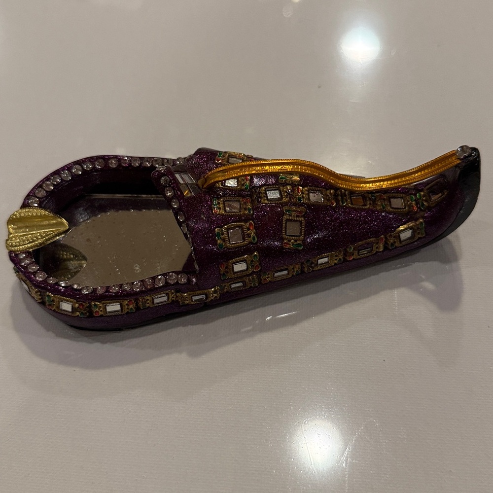 Purple Bejeweled Decorative Shoe mirror paperweight